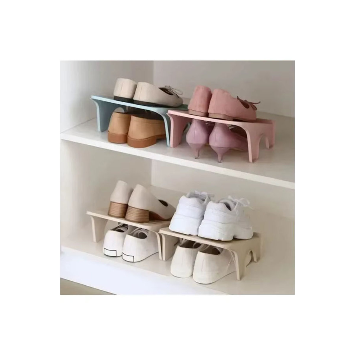 Minimalistisches Doppel-Schuhregal aus Kunststoff in Weiß oder Rosa - Bild 5