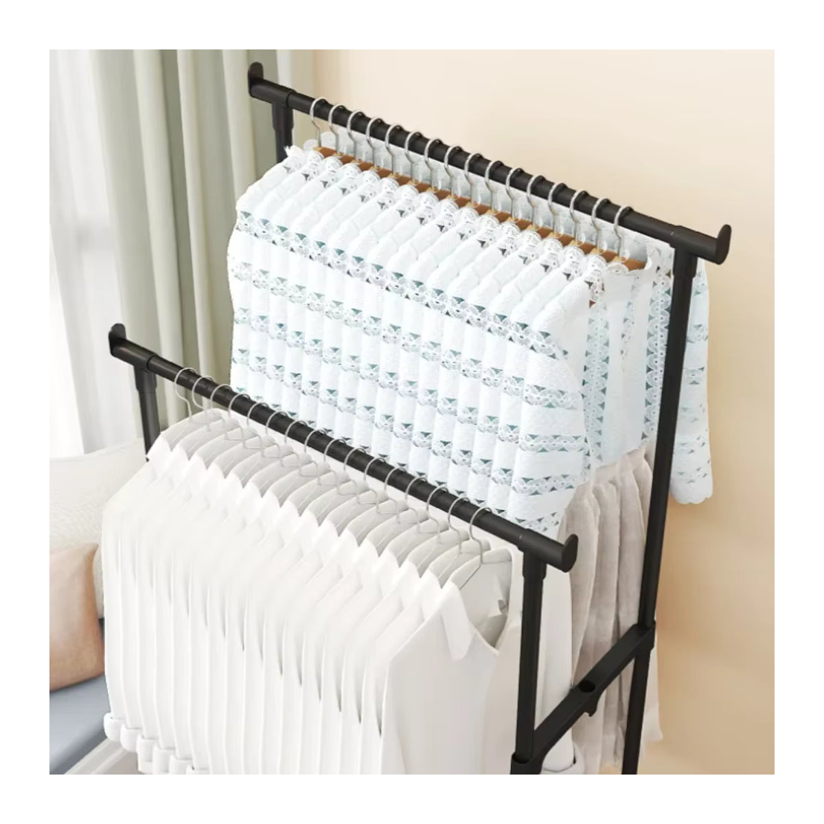 Minimalistisches Doppelstangen-Kleiderregal aus Metall als stehende Garderobe für dein Schlafzimmer in Schwarz oder Weiß - Bild 2