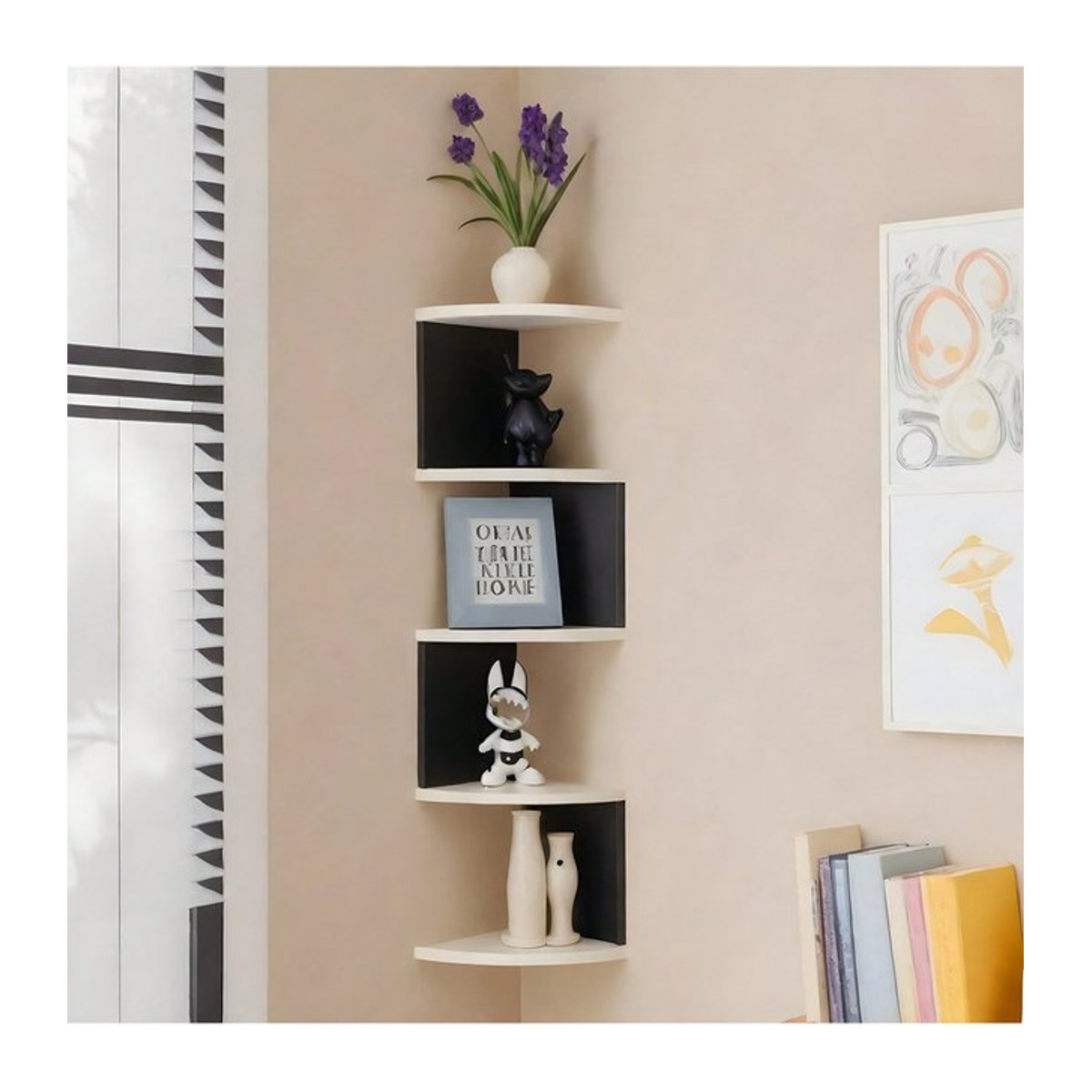 Minimalistisches Eckregal als schwebendes Wandregal in Weiß für Wohnzimmer und Küche - Bild 1