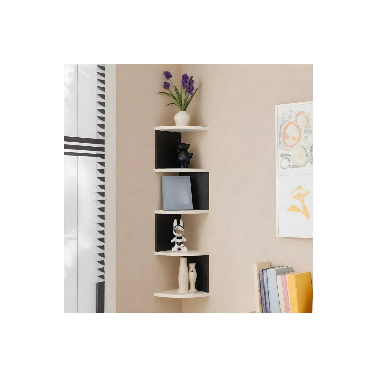 Minimalistisches Eckregal als schwebendes Wandregal in Weiß für Wohnzimmer und Küche - Bild 4