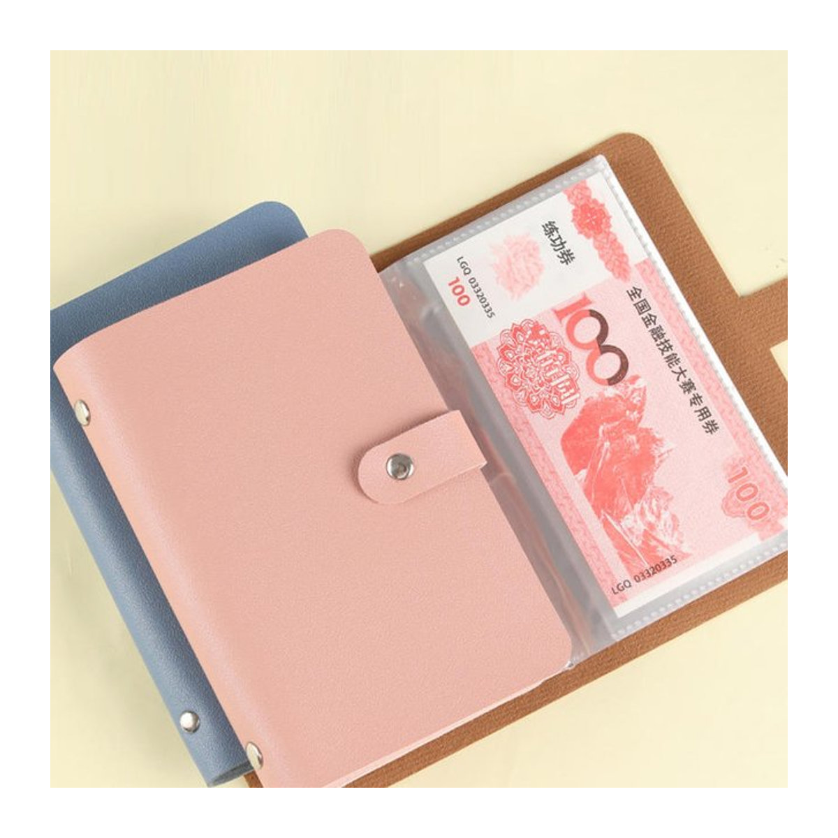 Minimalistisches Geldspar-Album aus Kunstleder für Banknoten und Fotokarten in Rosa und Lila - Bild 1