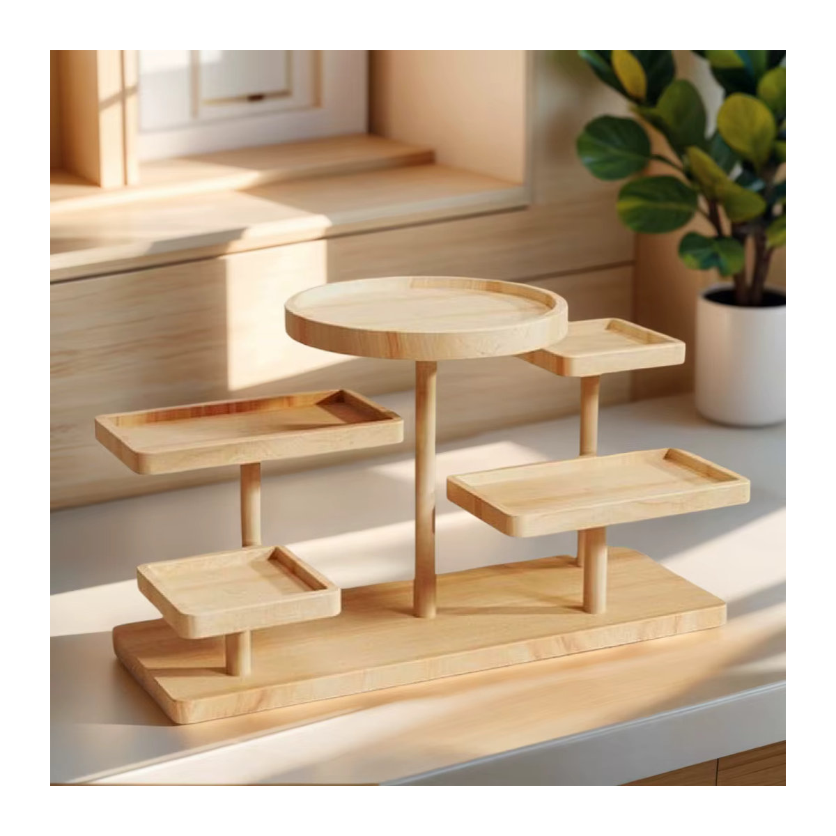 Minimalistisches Holzregal in Beige als stehendes Präsentationsregal für Schmuck, Brillen oder Dekoration - Bild 4