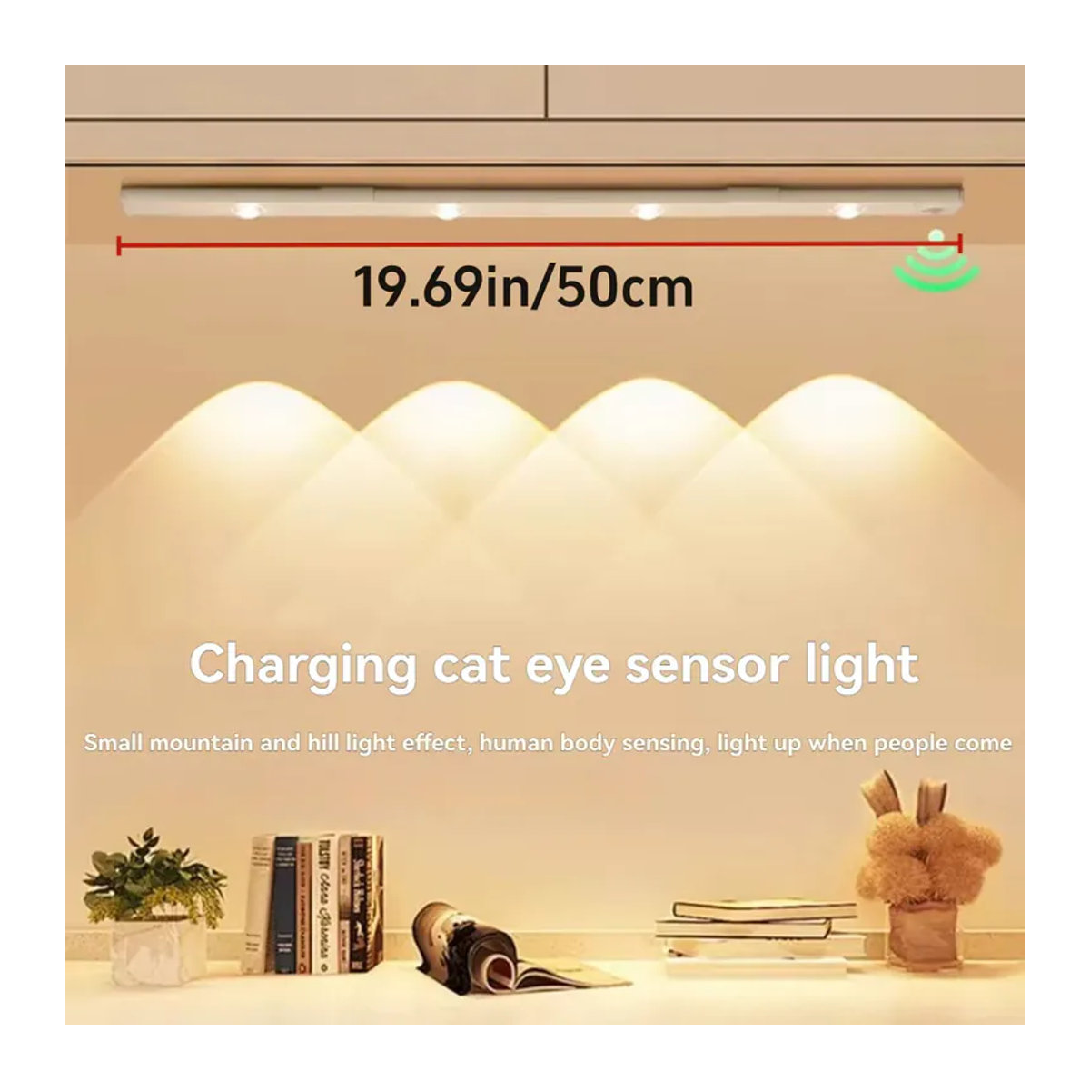 Minimalistisches intelligentes Katzenauge-Bewegungssensorlicht in Schwarz mit USB-Wiederaufladung und Touch-Steuerung als kabelloses Nachtlicht für Schlafzimmer, Flur und Treppen - Bild 3