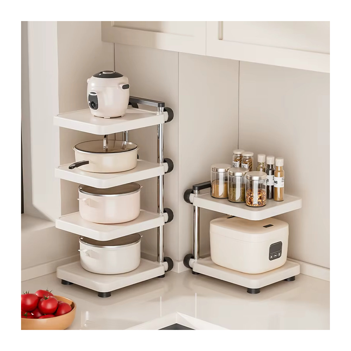 Minimalistisches Küchenlagerregal aus Metall in Weiß, freistehendes multifunktionales Topfregal für Arbeitsplatte und Schrank - Bild 4