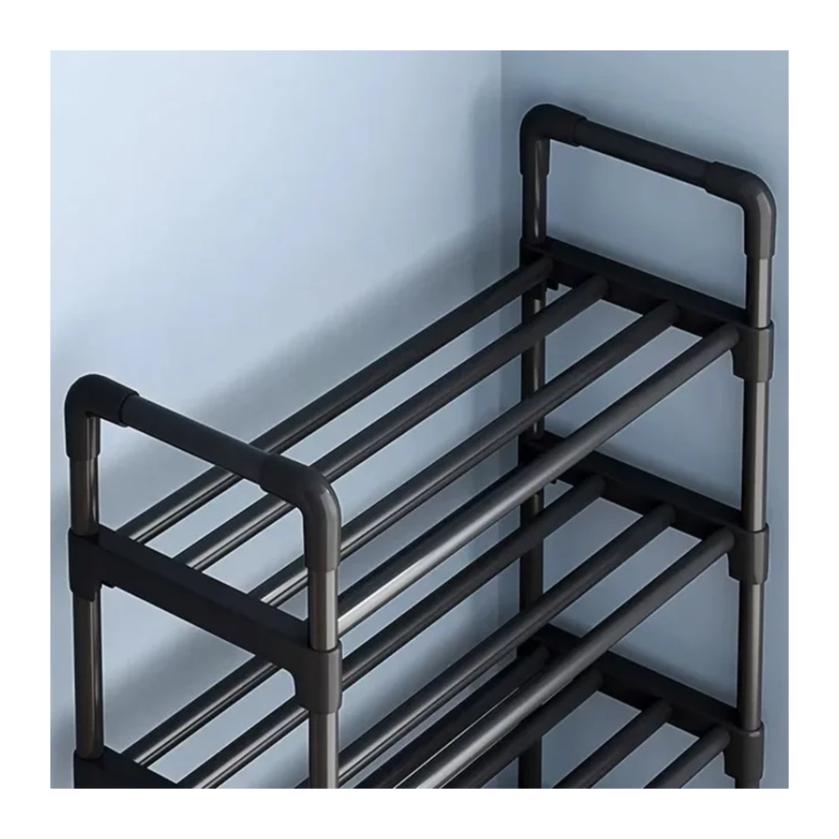 Minimalistisches mehrschichtiges Schuhregal aus Metall in Schwarz - Bild 1
