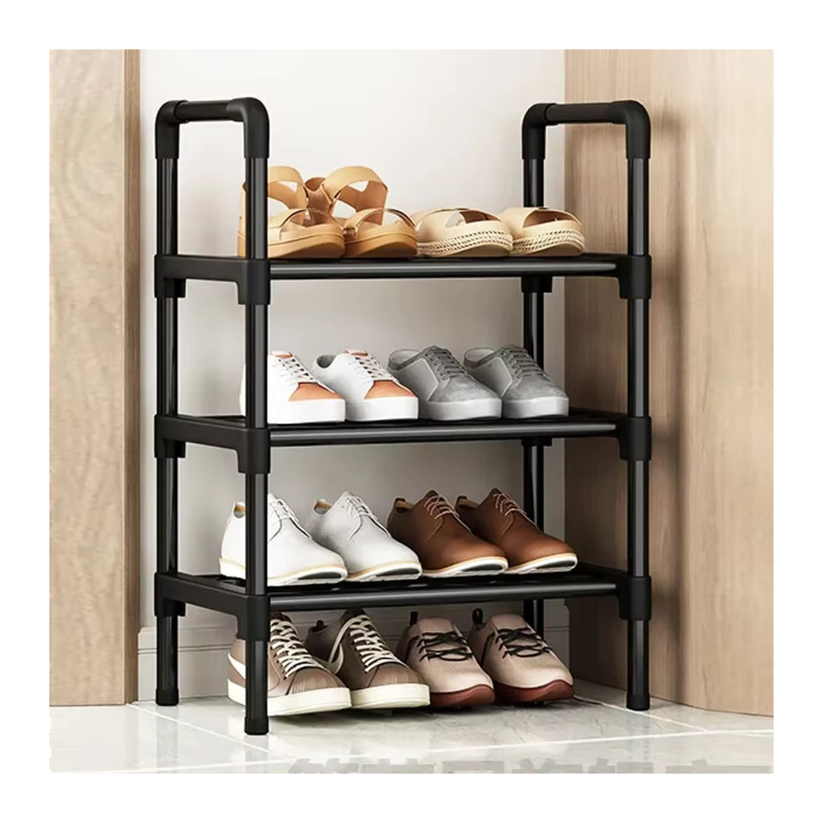 Minimalistisches mehrschichtiges Schuhregal aus Metall in Schwarz - Bild 2