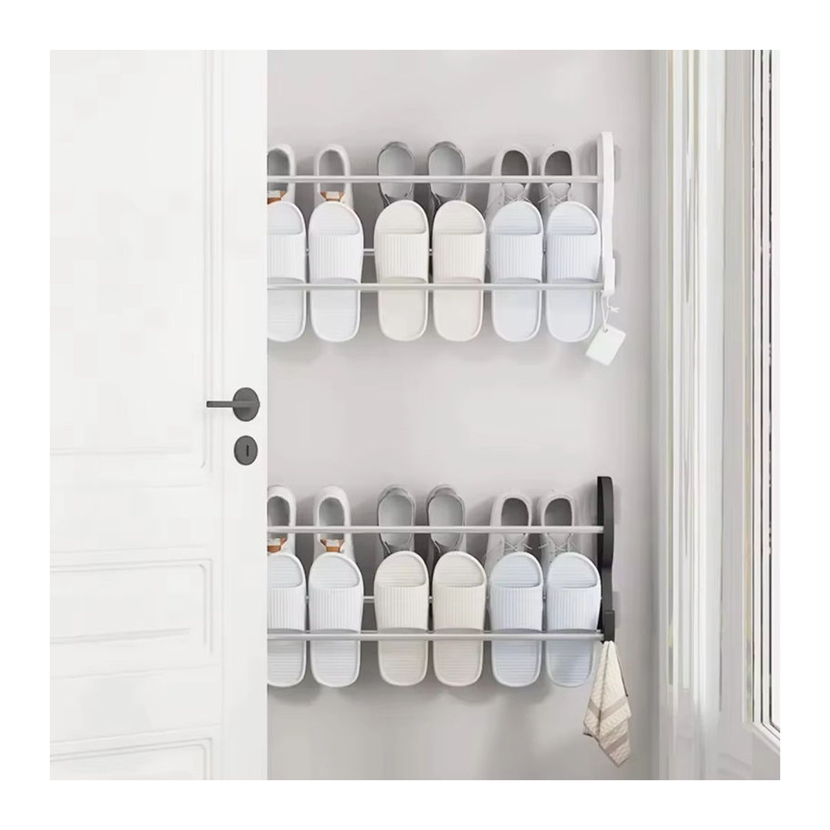 Minimalistisches Schuhregal aus Kunststoff zur Wandmontage ohne Bohren in Schwarz - Bild 1