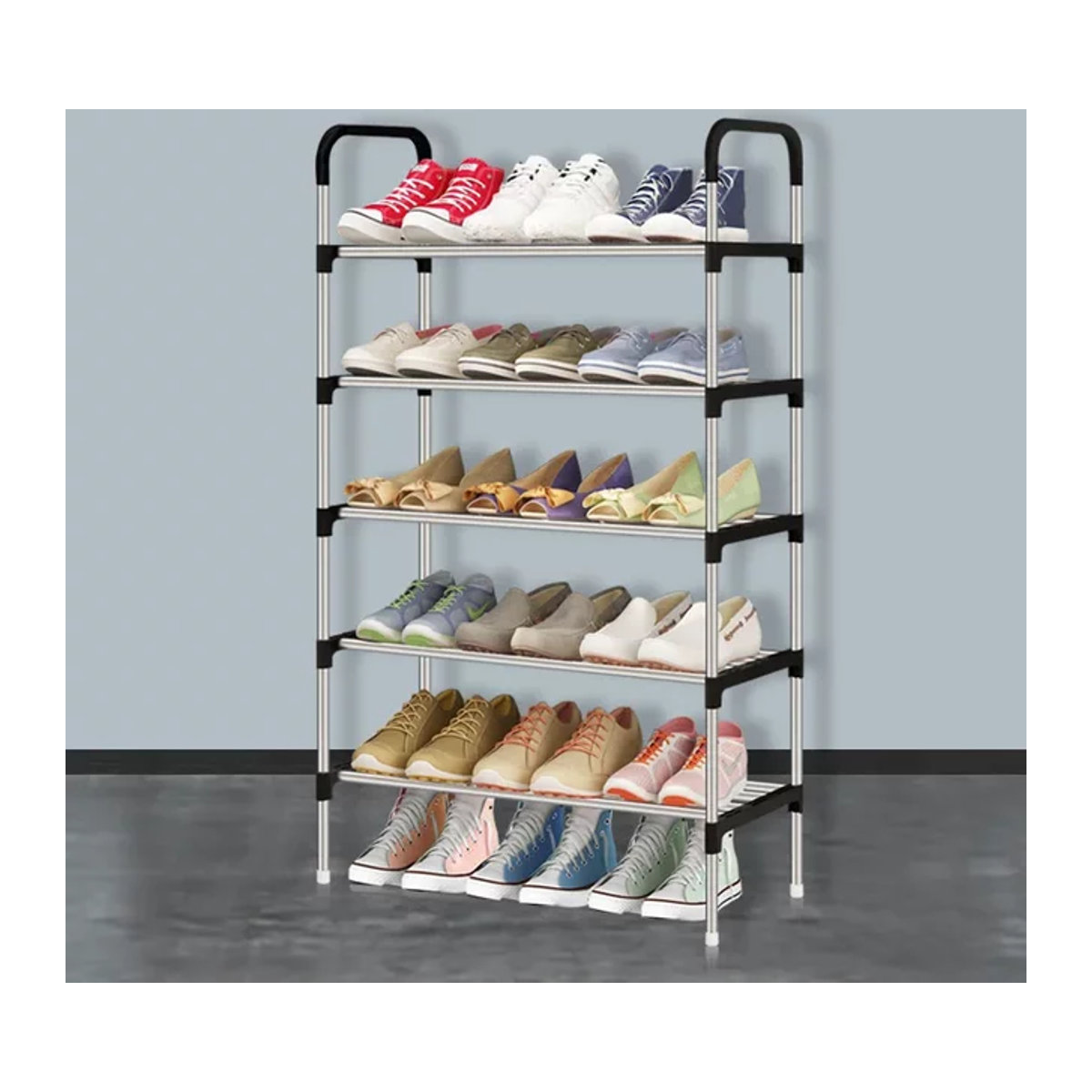 Minimalistisches Schuhregal aus Metall in Alufarben als Schuhschrank und Organizer - Bild 1