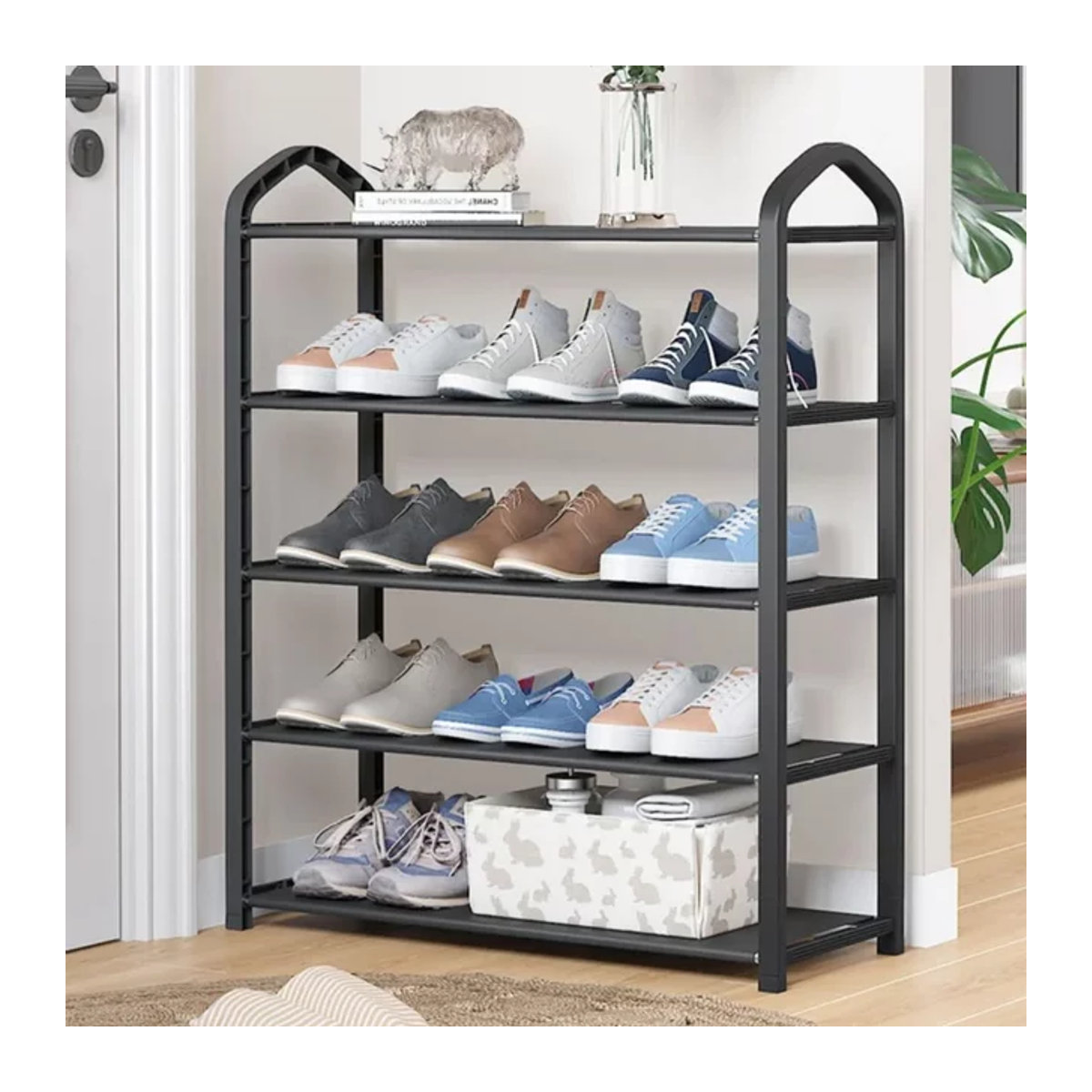 Minimalistisches Schuhregal aus Metall in Schwarz für Haushalt und Flur - Bild 1
