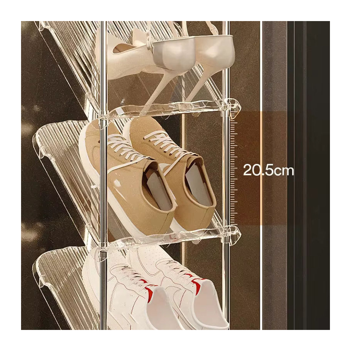 Minimalistisches Schuhregal aus transparentem Kunststoff in Grau, mehrstufiges Schuhregal mit 4 Schichten zur platzsparenden Aufbewahrung - Bild 2