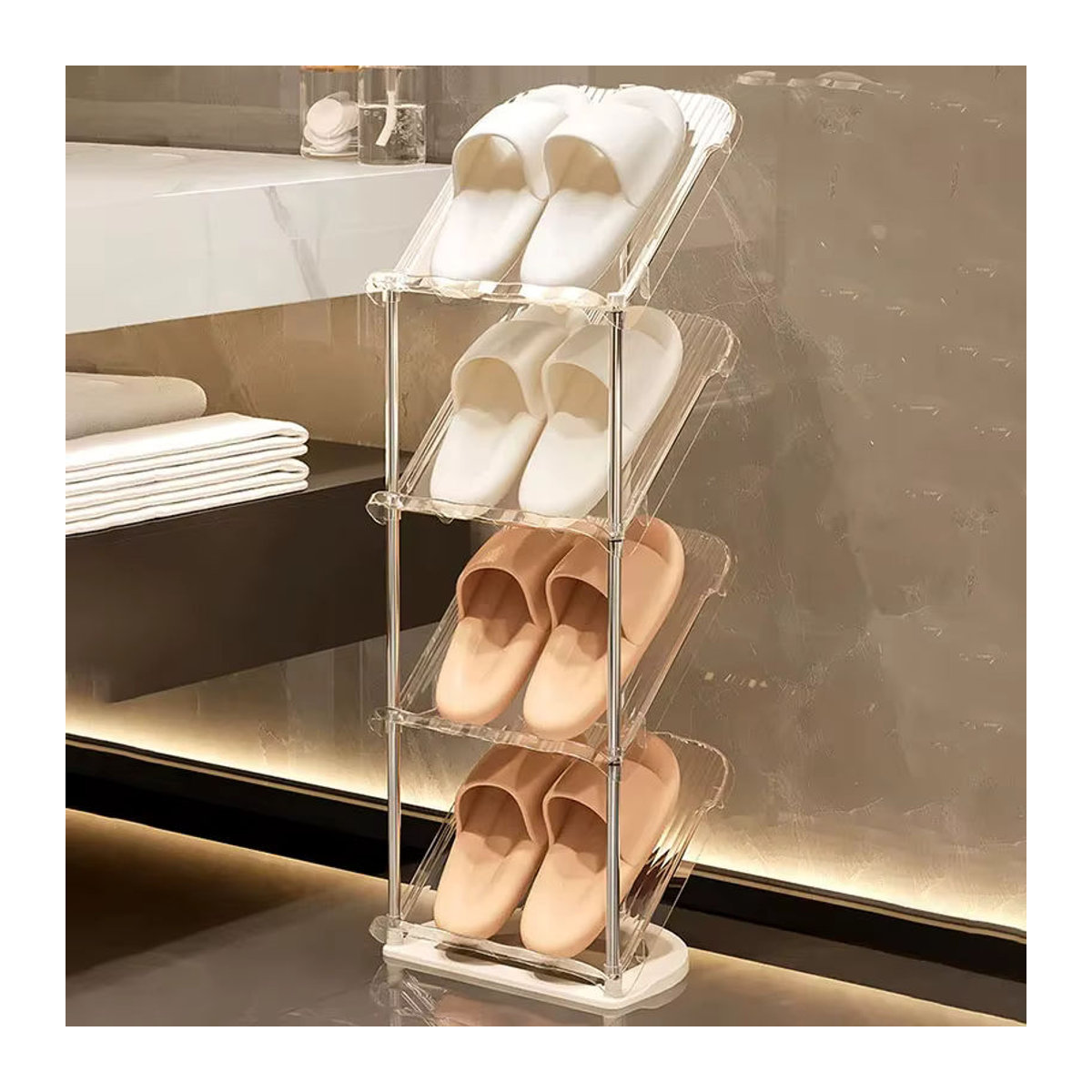Minimalistisches Schuhregal aus transparentem Kunststoff in Grau, mehrstufiges Schuhregal mit 4 Schichten zur platzsparenden Aufbewahrung - Bild 4
