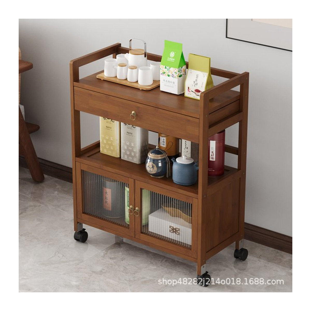 Minimalistisches Sideboard aus Massivholz als Teeschrank in Braun - Bild 1
