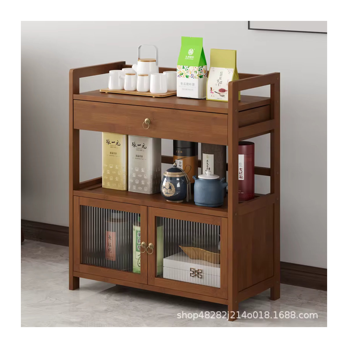 Minimalistisches Sideboard aus Massivholz als Teeschrank in Braun - Bild 2