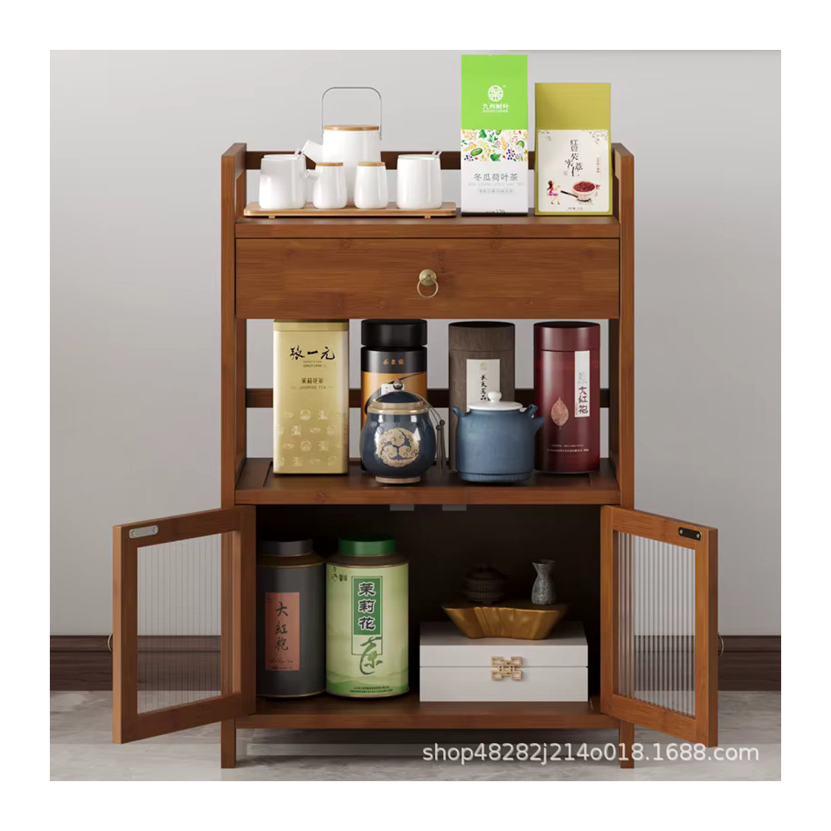 Minimalistisches Sideboard aus Massivholz als Teeschrank in Braun - Bild 3