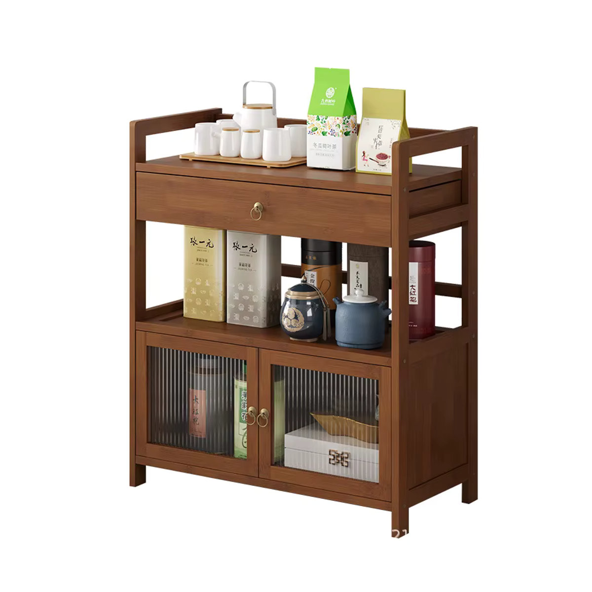 Minimalistisches Sideboard aus Massivholz als Teeschrank in Braun - Bild 5