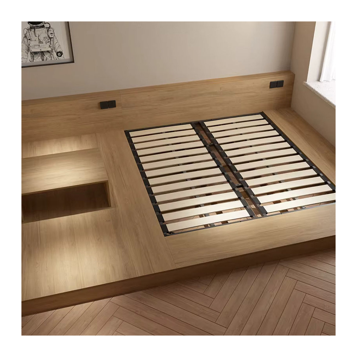 Minimalistisches Tatami-Futonbett aus Massivholz in Natur - Bild 1