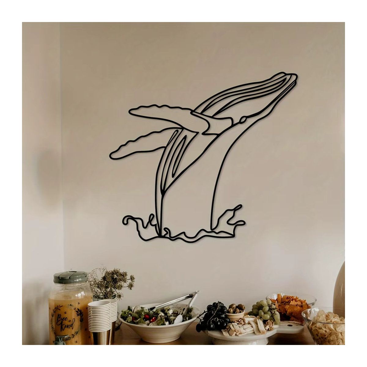 Minimalistisches Wal-Kunsthandwerk aus Metall von CIFBUY in Schwarz, Wanddekoration für Innen und Außen, Breite - Bild 3