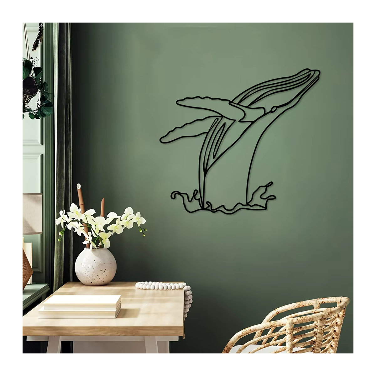 Minimalistisches Wal-Kunsthandwerk aus Metall von CIFBUY in Schwarz, Wanddekoration für Innen und Außen, Breite - Bild 4