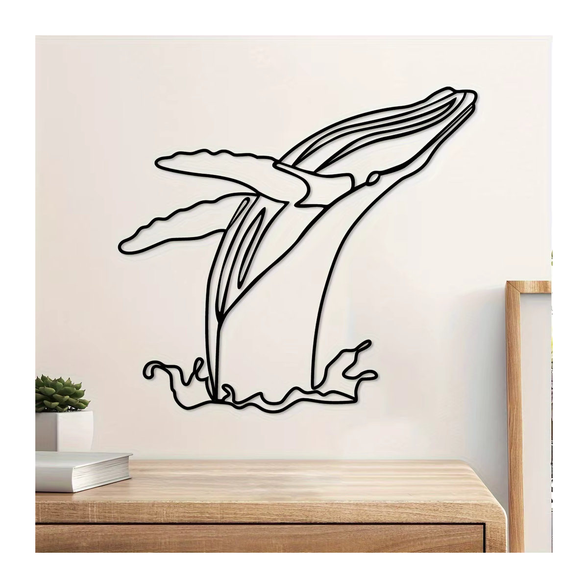 Minimalistisches Wal-Kunsthandwerk aus Metall von CIFBUY in Schwarz, Wanddekoration für Innen und Außen, Breite - Bild 5