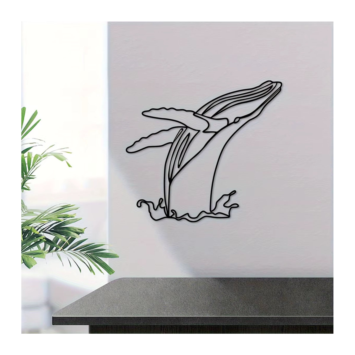 Minimalistisches Wal-Kunsthandwerk aus Metall von CIFBUY in Schwarz, Wanddekoration für Innen und Außen, Breite - Bild 6