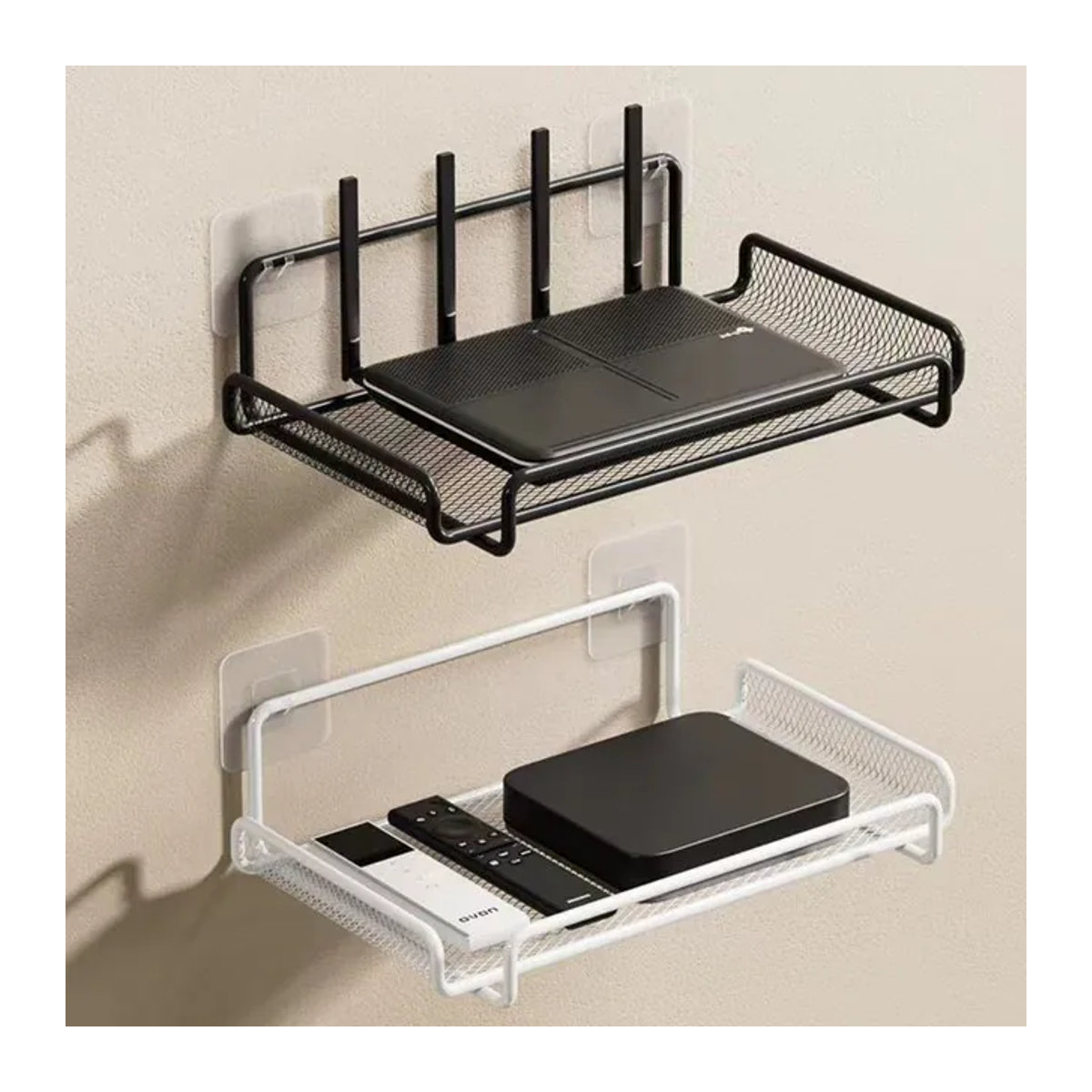 Minimalistisches Wandregal aus Edelstahl für WLAN-Router in Schwarz und Silber zur Wandmontage - Bild 1