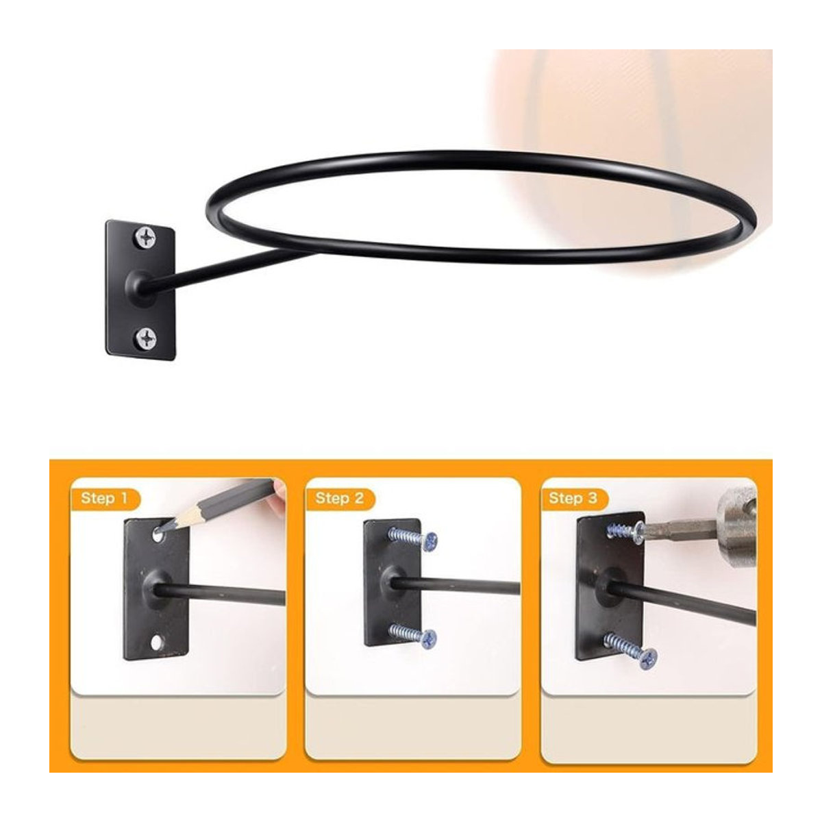 Minimalistisches Wandregal aus Metall als Mehrzweck-Ballhalter für Fußball und Basketball in Schwarz - Bild 1