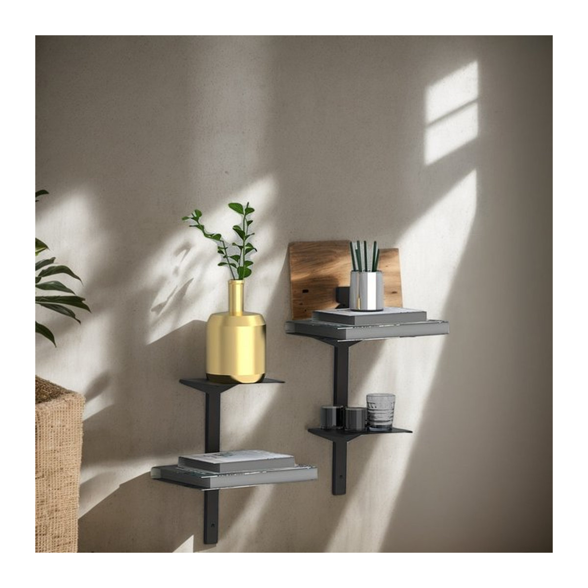 Minimalistisches Wandregal aus Metall in Schwarz zur Wandmontage als unsichtbares schwebendes Regal - Bild 1