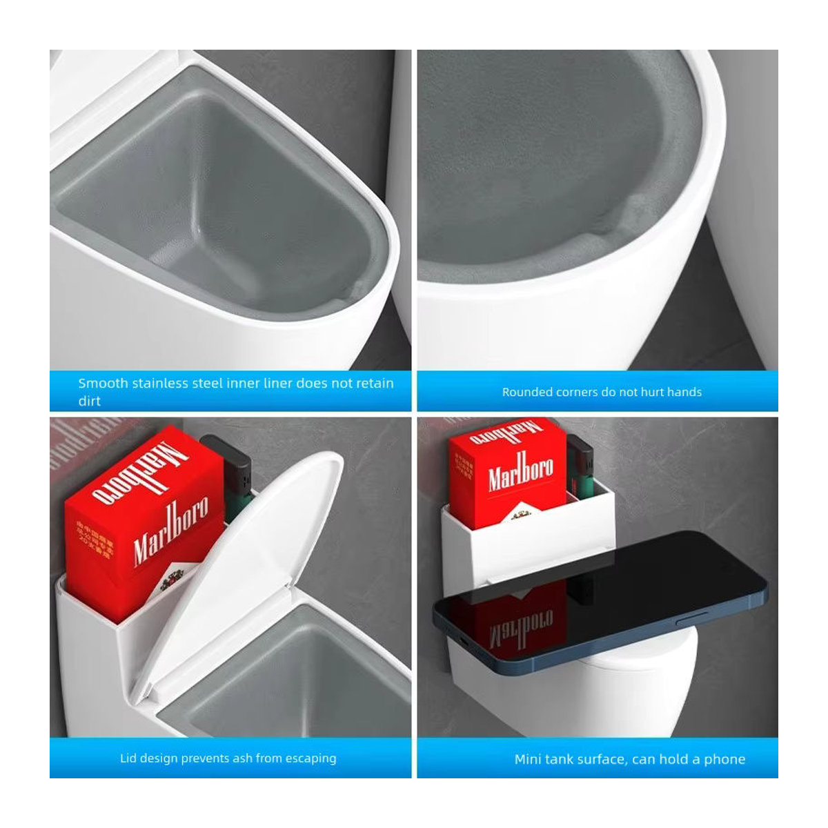 Minimalistisches Wandregal mit integriertem Aschenbecher und Telefonhalter in Weiß - Bild 2