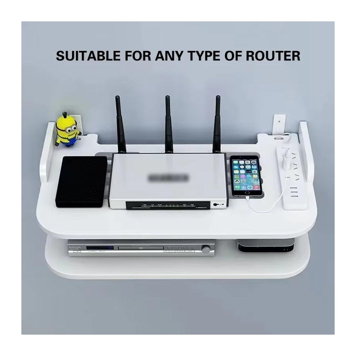 Minimalistisches weißes Hängeregal für Router und TV-Zubehör aus MDF, wandmontiert, Breite: 30 cm - Bild 3