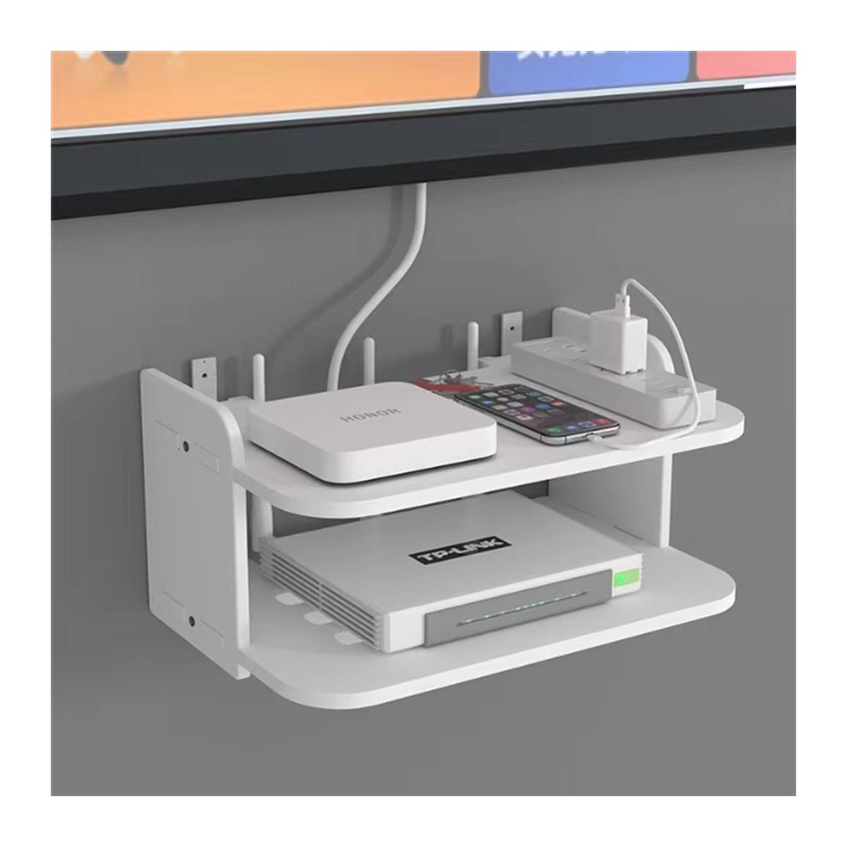 Minimalistisches weißes Hängeregal für Router und TV-Zubehör aus MDF, wandmontiert, Breite: 30 cm - Bild 5