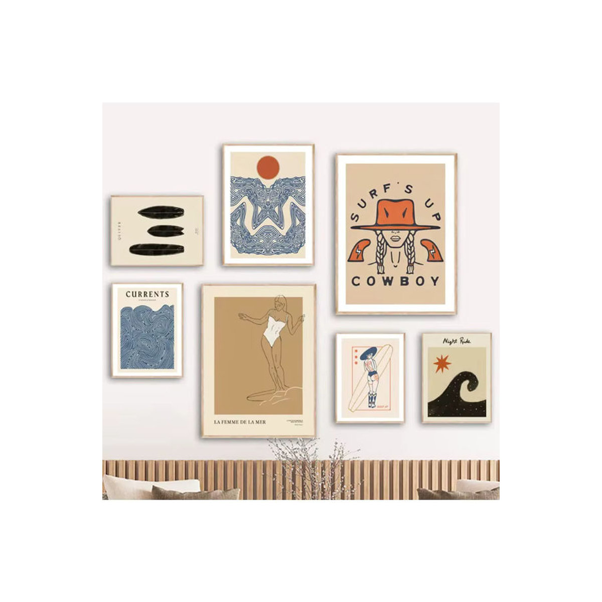 MINISO Abstrakte Leinwandmalerei Beige Surf Mädchen Linien Tanz Wandkunst im Boho Stil für dein Wohnzimmer - Bild 5