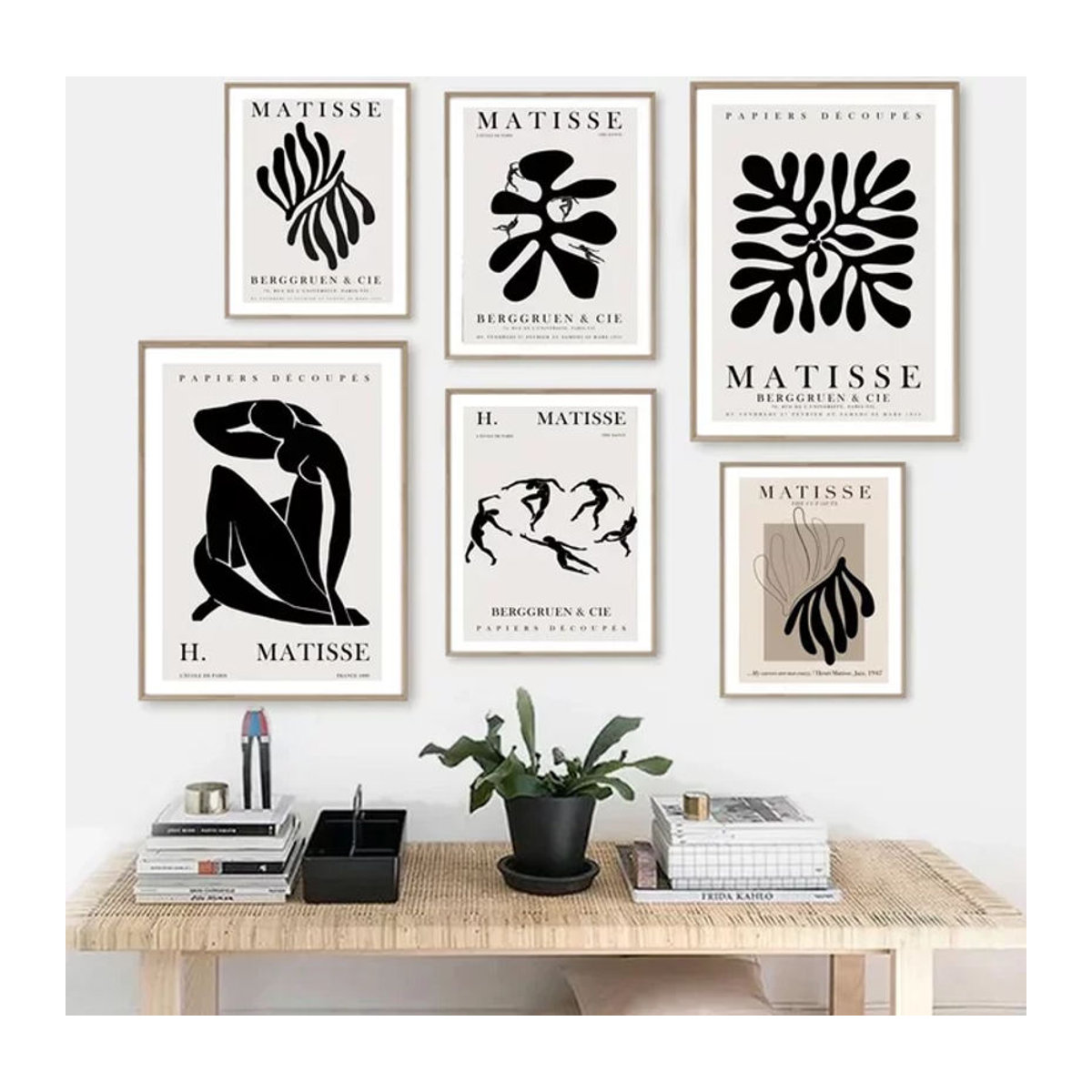 MINISO Abstrakte Matisse Blatt Wandkunst Leinwand im Boho Stil Schwarz Weiß Hochformat - Bild 1