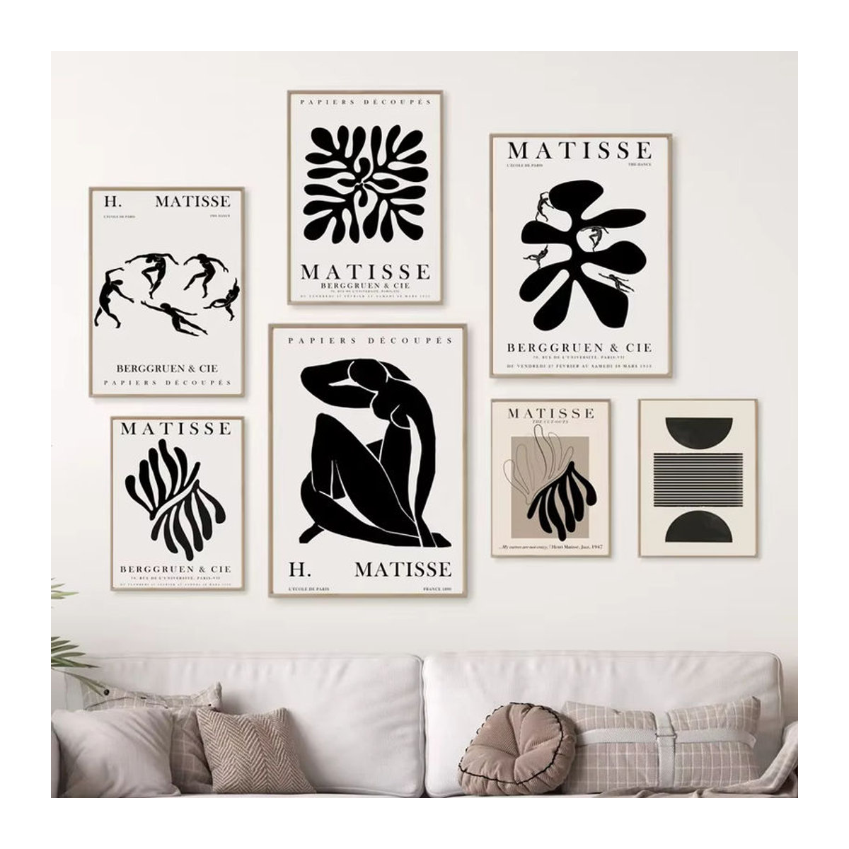 MINISO Abstrakte Matisse Blatt Wandkunst Leinwand im Boho Stil Schwarz Weiß Hochformat - Bild 2
