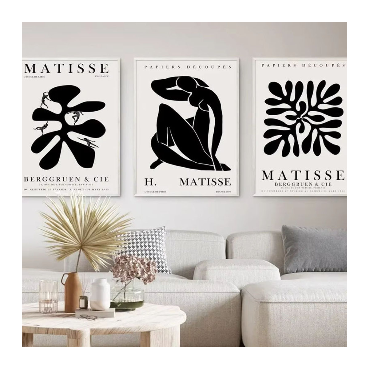 MINISO Abstrakte Matisse Blatt Wandkunst Leinwand im Boho Stil Schwarz Weiß Hochformat - Bild 3