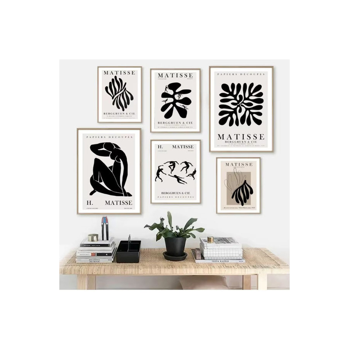 MINISO Abstrakte Matisse Blatt Wandkunst Leinwand im Boho Stil Schwarz Weiß Hochformat - Bild 4
