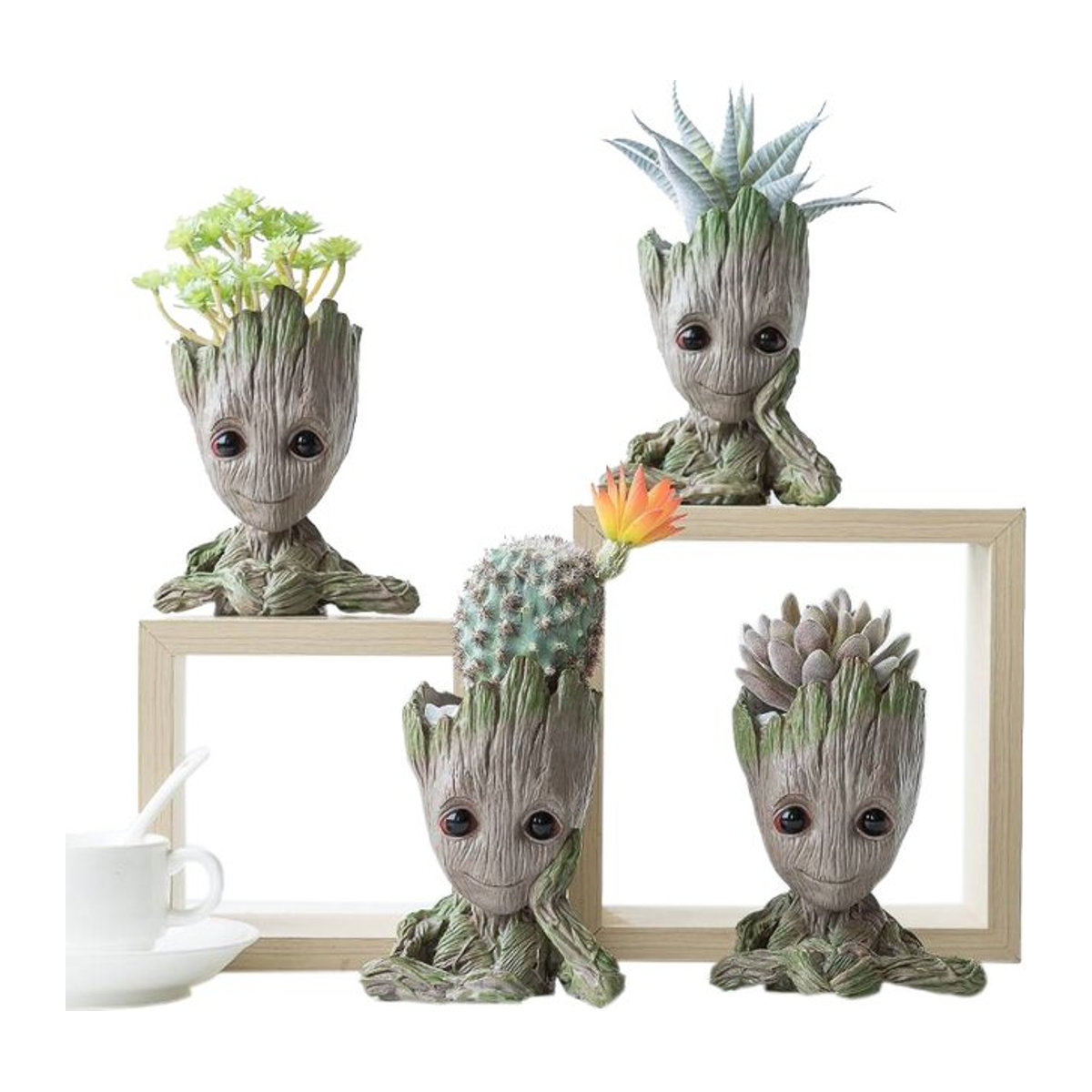 MINISO Blumenvase Baum Mann Figur aus Kunstharz in Braun für Büro und Wohnzimmer - Bild 1