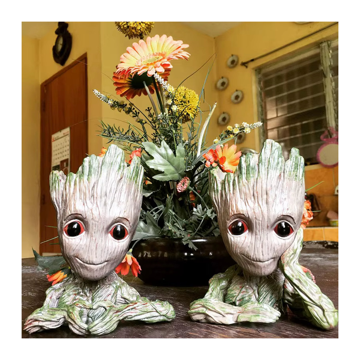 MINISO Blumenvase Baum Mann Figur aus Kunstharz in Braun für Büro und Wohnzimmer - Bild 4