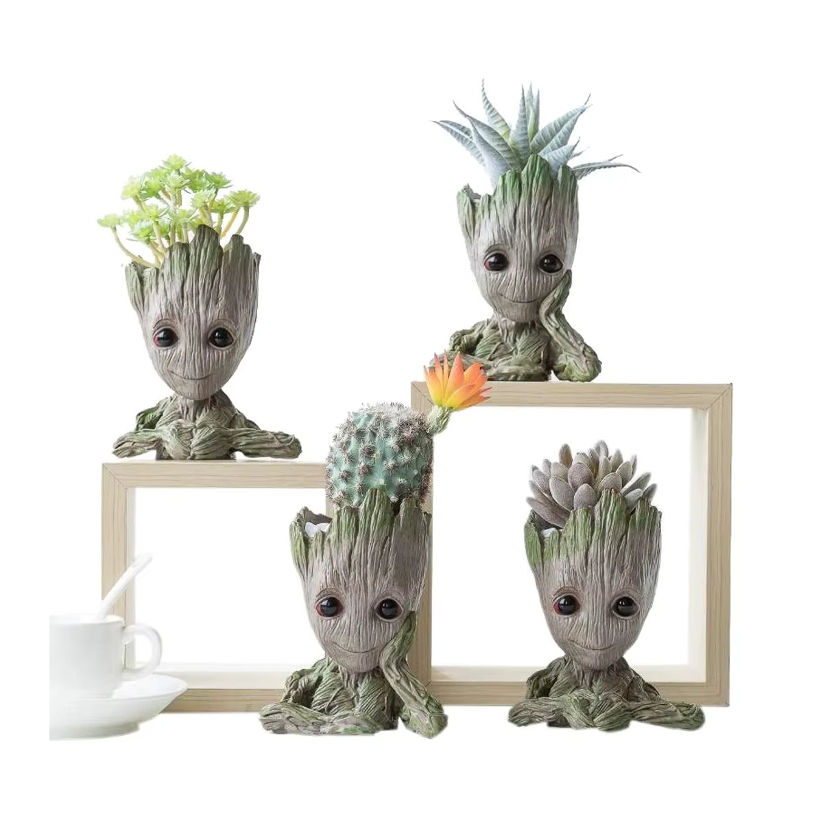 MINISO Blumenvase Baum Mann Figur aus Kunstharz in Braun für Büro und Wohnzimmer - Bild 7