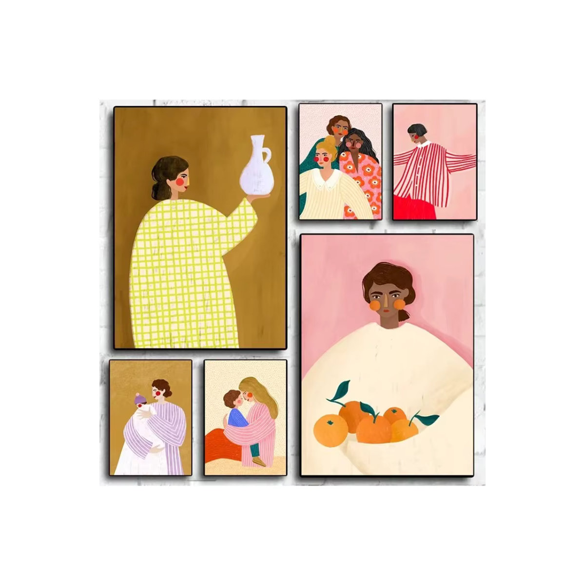 MINISO Leinwand Wandbild mit abstrakter Mutter-Tochter Illustration im minimalistischen Cartoon-Stil, mehrfarbig, Hochformat - Bild 2