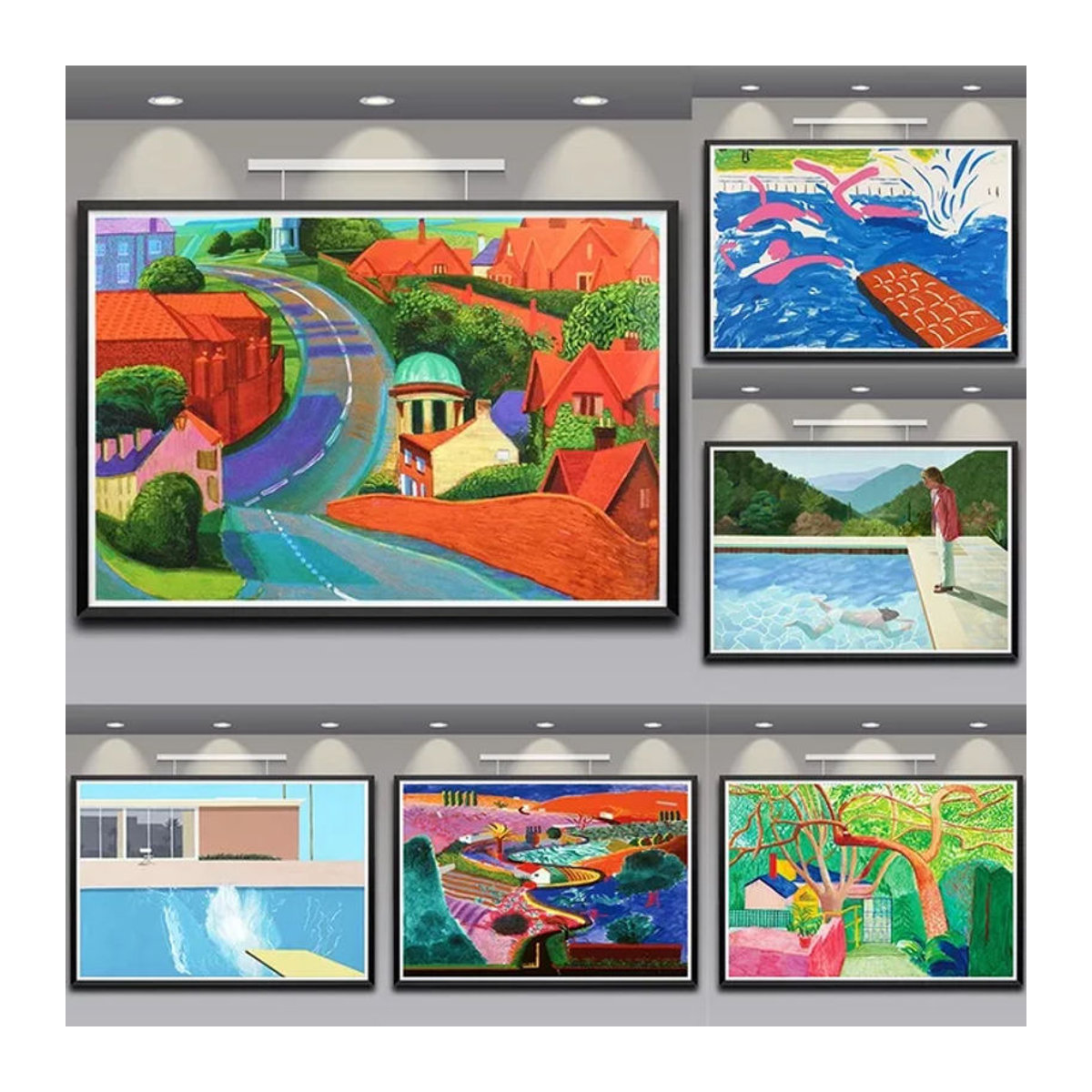 MINISO Leinwandbild David Hockney Landschaft Abstrakt Modern Mehrfarbig Wanddekoration Querformat Rahmenlos - Bild 1