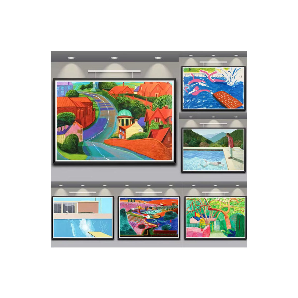 MINISO Leinwandbild David Hockney Landschaft Abstrakt Modern Mehrfarbig Wanddekoration Querformat Rahmenlos - Bild 3
