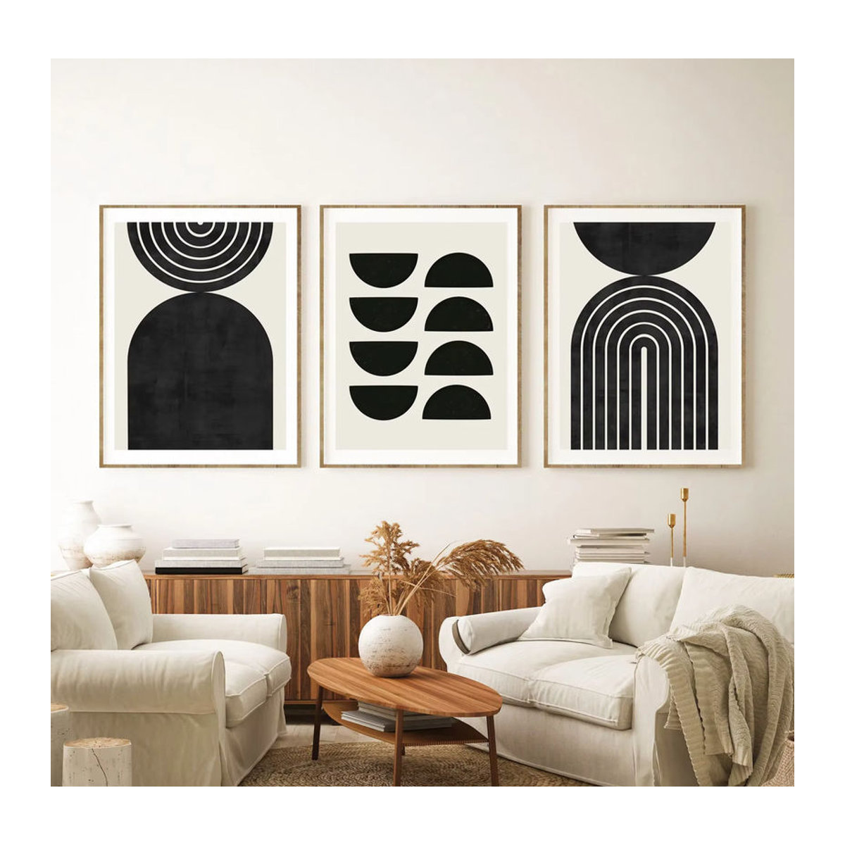 MINISO Moderne Abstrakte Geometrische Kunst Leinwandmalerei in Schwarz und Weiß als Wandbild im Hochformat - Bild 1