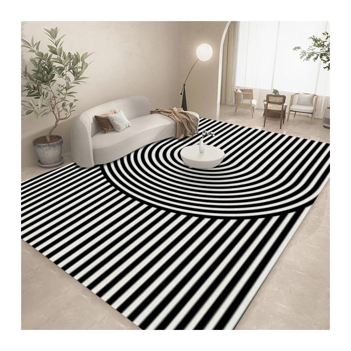 Miniso Teppich mit geometrischem Linienmuster in Schwarz-Weiß, rutschfest, B/T: 120 x 160 cm - Bild 2