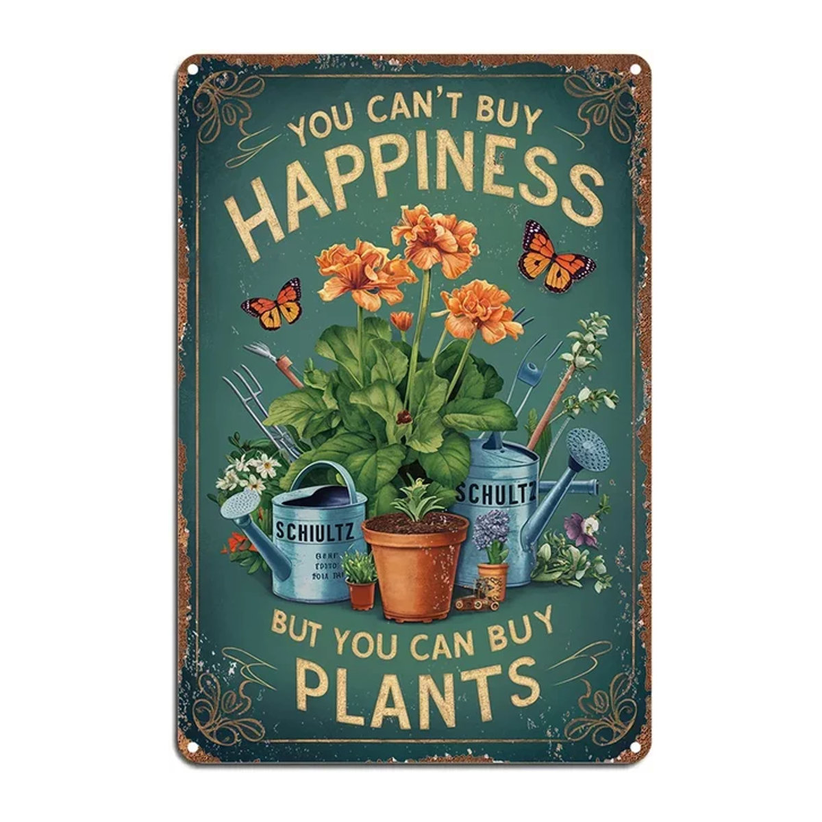 MINISO Vintage-Garten-Wandkunstschild aus Metall mit floralem Design und Topf, mehrfarbig, B/H: 30 x 40 cm - Bild 1