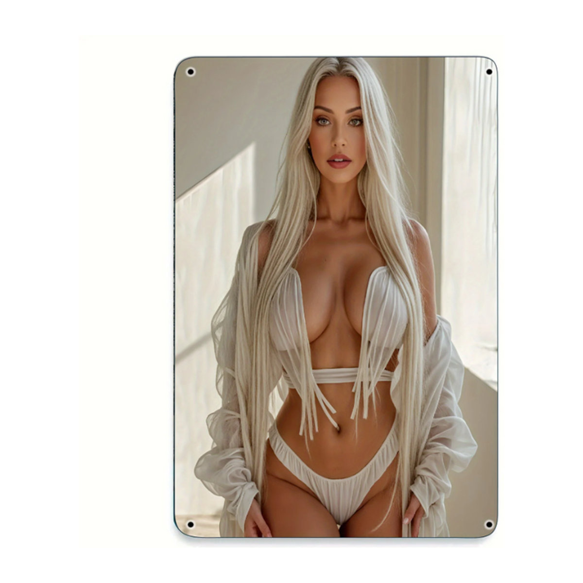 MINISO Vintage Metall-Wandkunstschild Bikini Lady Porträt in Weiß, B/H: 30 x 30 cm - Bild 1