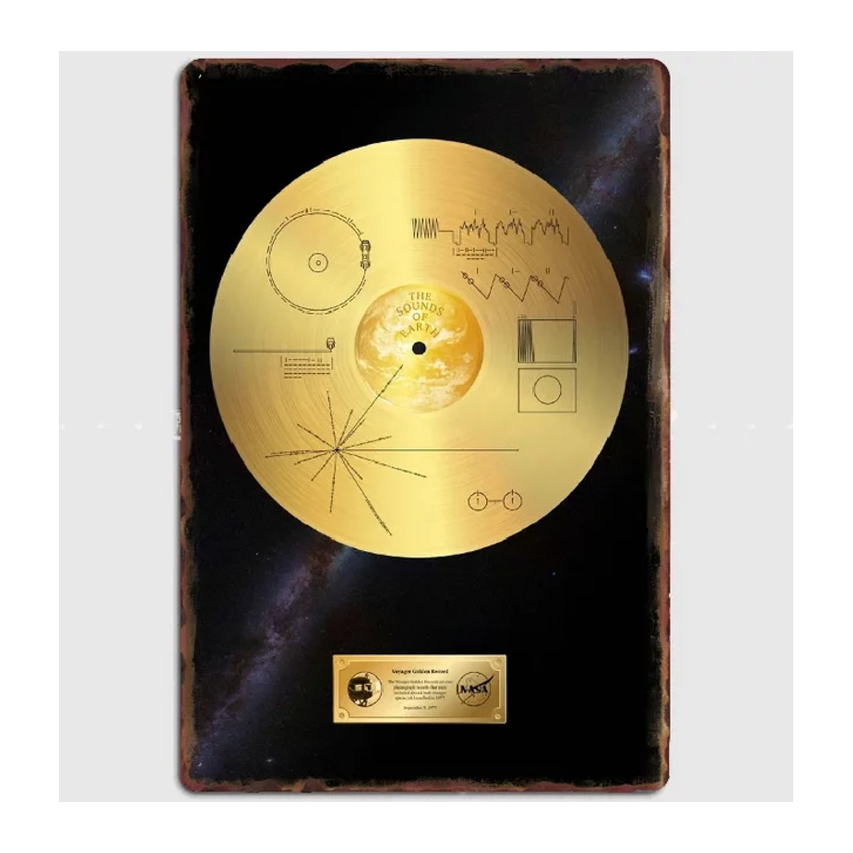 MINISO Vintage Metallschild Voyager 1 Goldene Schallplatte Weltraum Wanddeko Rund B: 30 cm, H: 30 cm - Bild 1