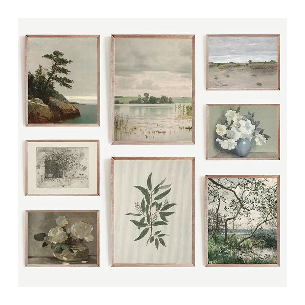 MINISO Vintage Wandkunst Set mit 7 floralen Landschaftsmotiven in Beige, Leinwandgemälde und Drucke für deine Raumdekoration - Bild 2