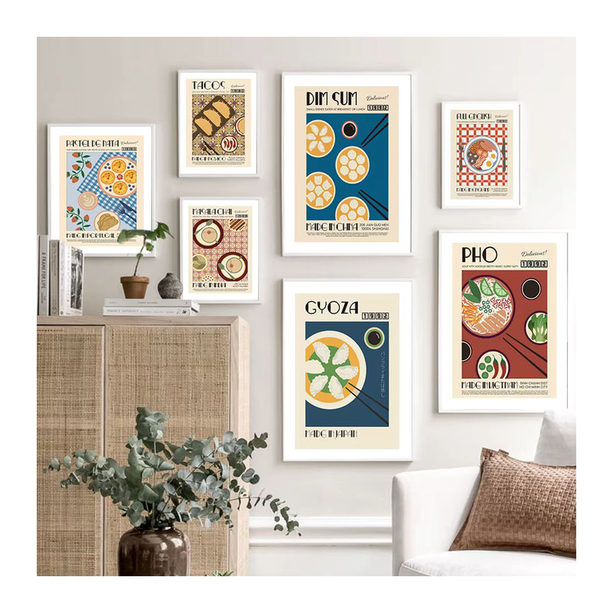 MINISO Wandbild Essen Motiv als skandinavische Leinwandmalerei für deine Küchen-Dekoration, mehrfarbig, Hochformat - Bild 1