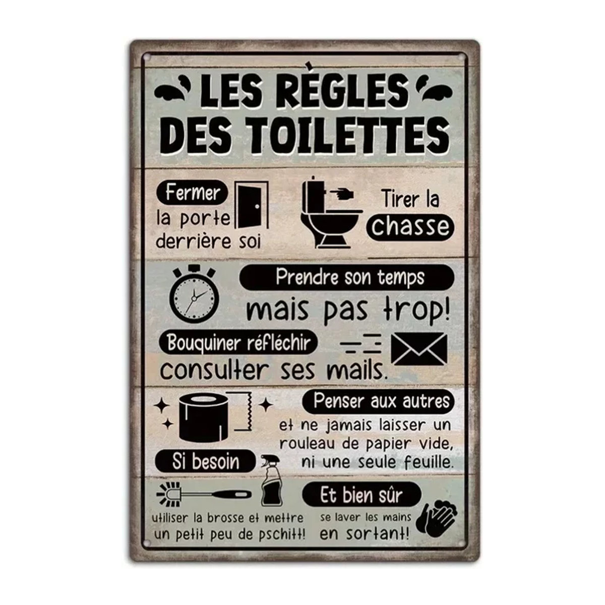 MINISO Wandbild Les Ralidales Des Toilettes im Vintage-Stil, Typografie-Wanddekoration aus Metall, mehrfarbig, B/H: 30 x 30 cm - Bild 1