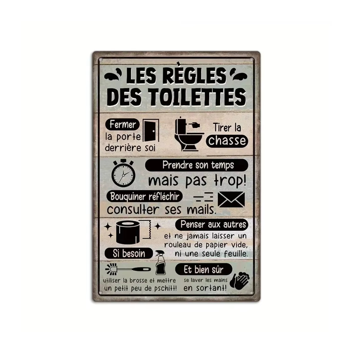 MINISO Wandbild Les Ralidales Des Toilettes im Vintage-Stil, Typografie-Wanddekoration aus Metall, mehrfarbig, B/H: 30 x 30 cm - Bild 2